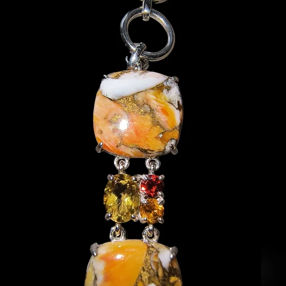 Spiny Oyster & Multi Gemstone Sterling Silver Toggle Bracelet: Adjustable - Picture 4 of 13